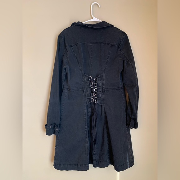 Royal Bones coat  by Daang black corset back trench coat goth y2k stretch denim - Picture 6 of 10
